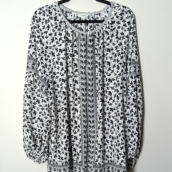 Max Studio Women's Black & White Floral Print Boho Inspired Blouse. Size 3X - Picture 1 of 5